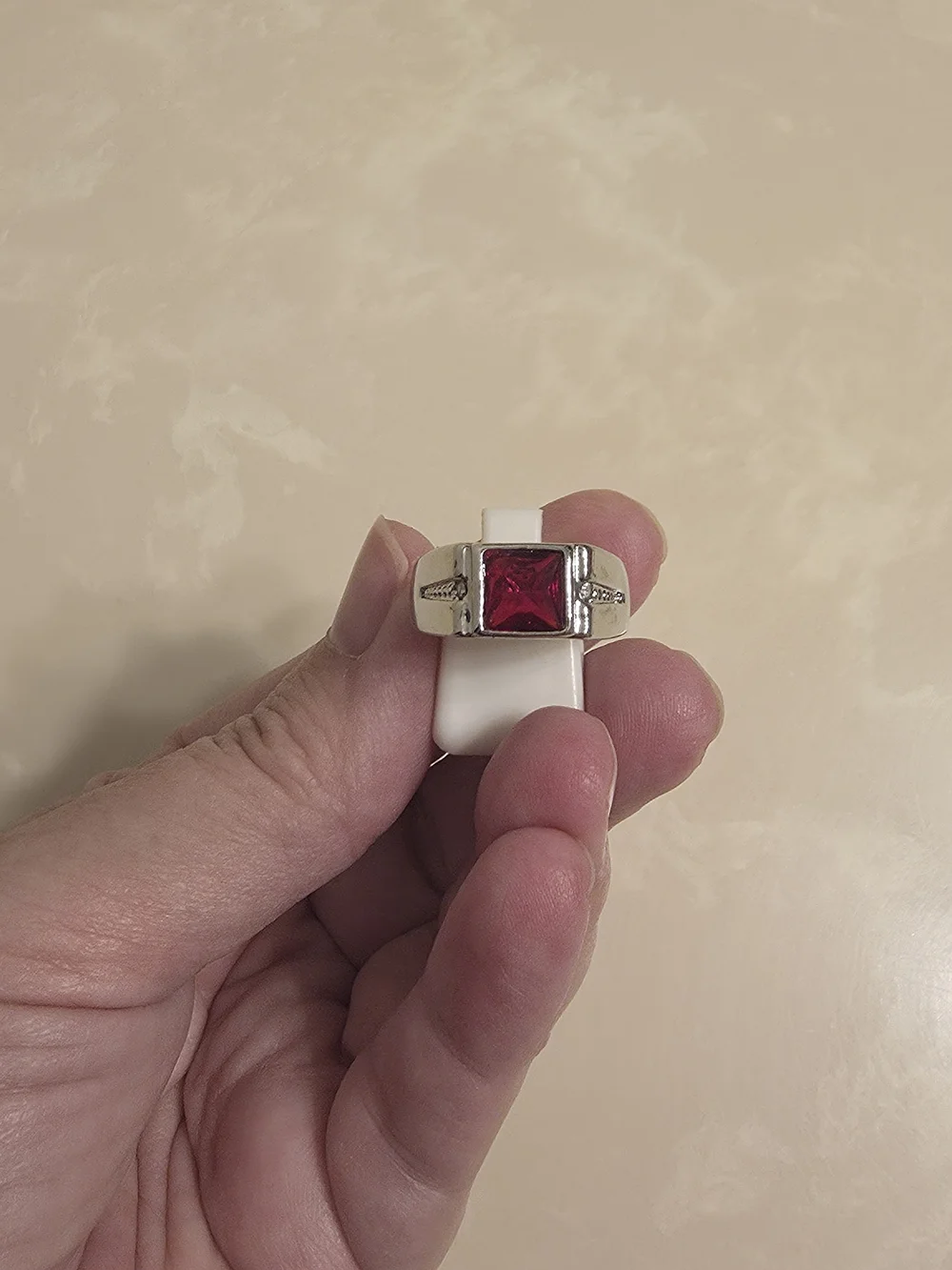 Men's Silver CZ and Ruby Ring Size 10